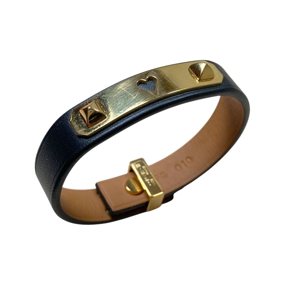 HERMES Hermes As de Coeur Heart Motif GP Leather Bracelet T2 Navy Gold Color ... - Picture 3 of 14